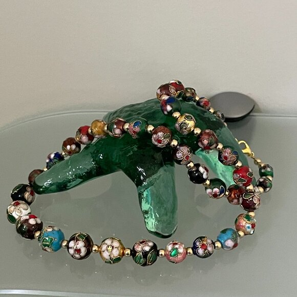 Cloisonne Necklace Graduated Bead Sizes - Picture 2 of 6